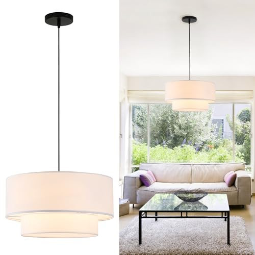 Buovikalo Drum Pendant Light, 18" Drum Chandelier with 2-Tier Lampshade | Amazon (US)