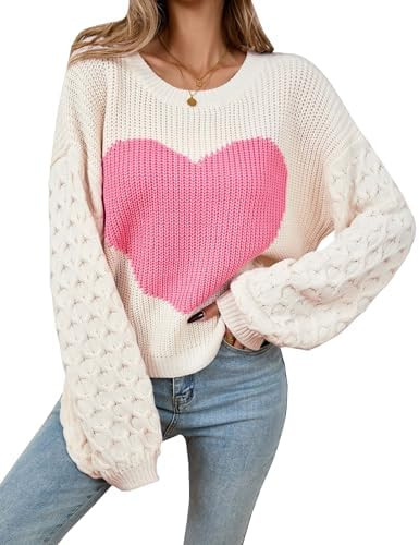 Womens Valentine Heart Sweater 2026 Valentines Day Trendy Cute Oversized Long Sleeve Pullover Swe... | Amazon (US)