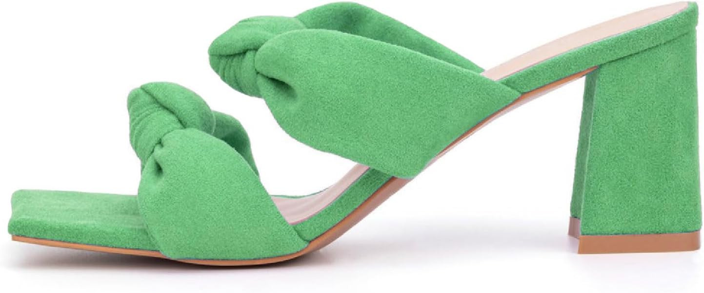 Women's Square Open Toe Block Heel Sandals Chic Suede Double Strap Knot Slip On High Chunky Heel ... | Amazon (US)