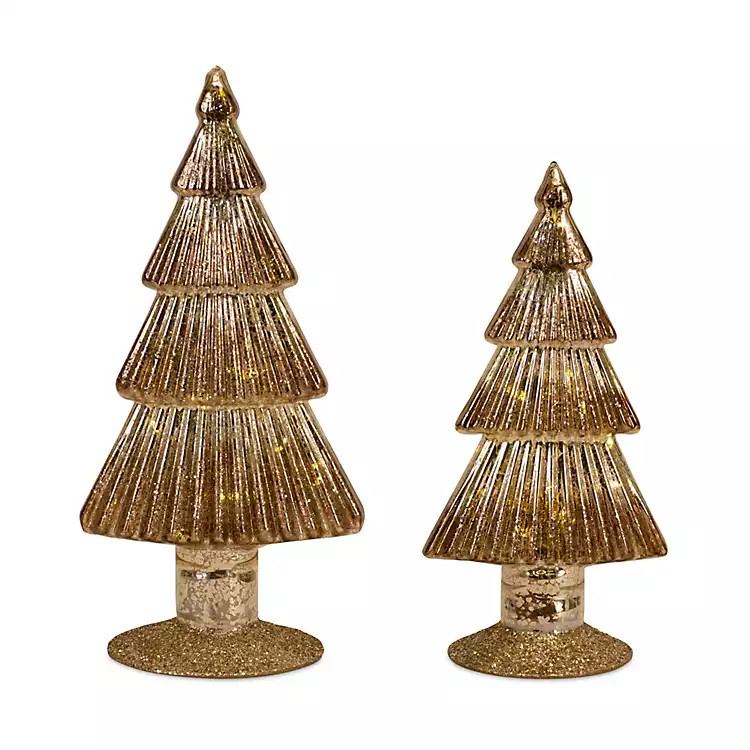 New! Gold LED Glass Christmas Trees, Set of 2 | Kirkland's Home