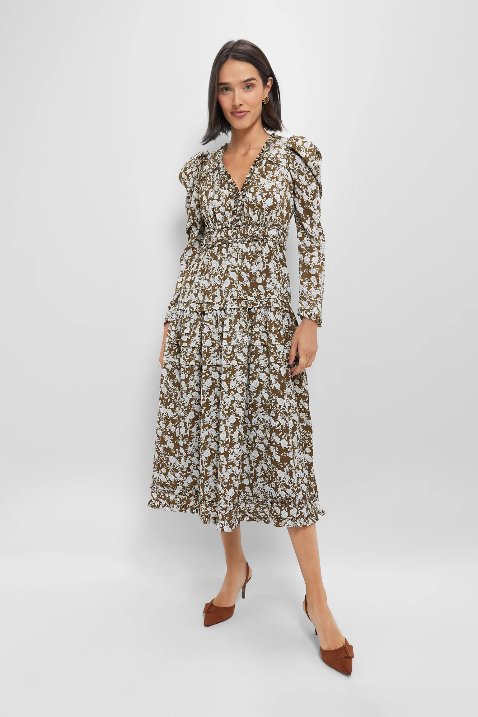 Olive Floral Renee Ruffle Midi Dress | Tuckernuck (US)