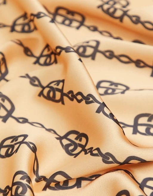 ASOS DESIGN chain print large square poly satin scarf in beige | ASOS (Global)