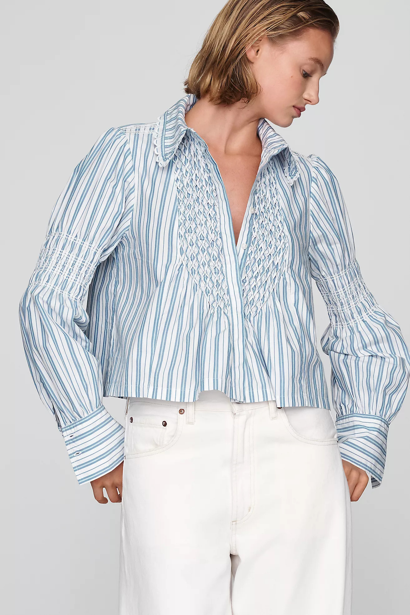 Maeve 100% Cotton Smocked Buttondown Shirt | Anthropologie (US)
