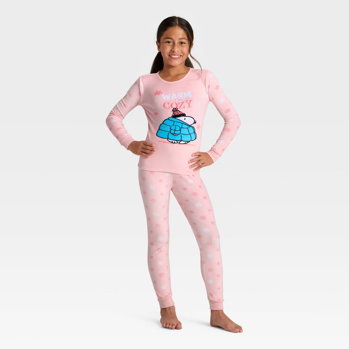 Girls' 2pc Peanuts Holiday Snoopy Snuggly Soft Pajama Set - Pink | Target