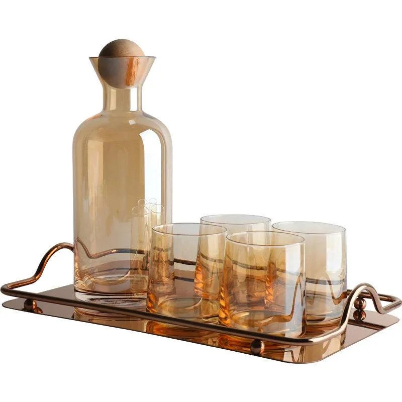 Wine decanter set, amber-coloured grape wine decanter with 4 wine glasses, wine bottle with cork,... | Walmart (US)