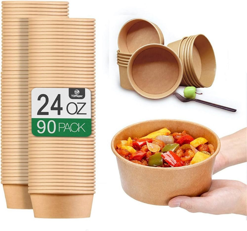 24 Oz Large Paper Bowls【WITHOUT LIDS】 90 Pack Disposable Soup Bowls Plastic Free Party Suppli... | Amazon (US)