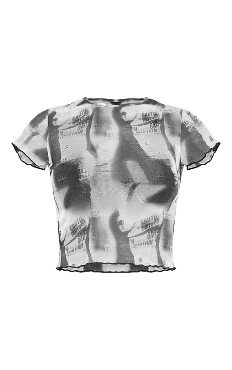 Grey Body Print Mesh Cap Sleeve T-Shirt | Pretty Little Thing (Australia & New Zealand)