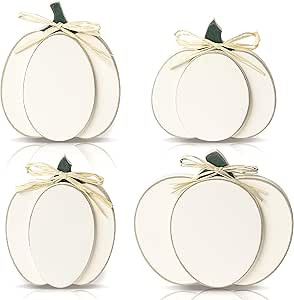 B1ykin 4Pcs Fall White Pumpkin Fall Table Decor Set, Autumn Farmhouse Wooden Sign Rustic Tiered T... | Amazon (US)