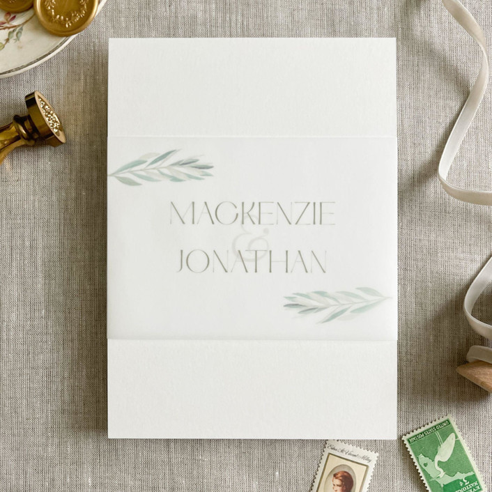 Custom couple's names and greenery vellum belly band for invitations | Set of 10 | Minted