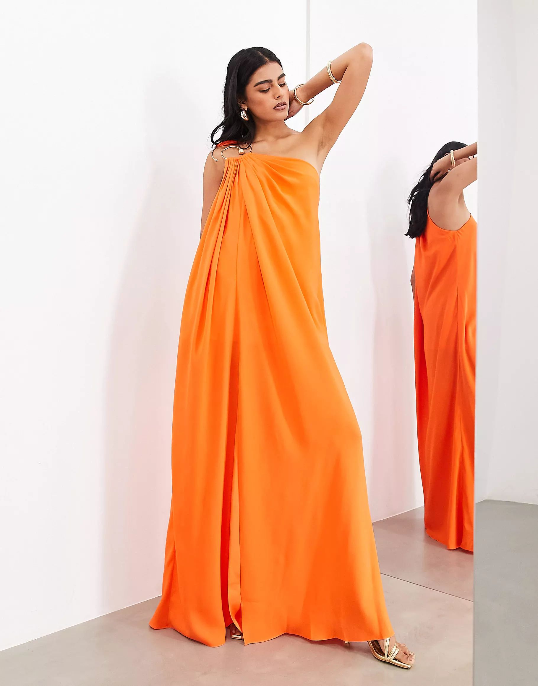 ASOS EDITION spiral trim one shoulder maxi dress in bright orange | ASOS | ASOS (Global)