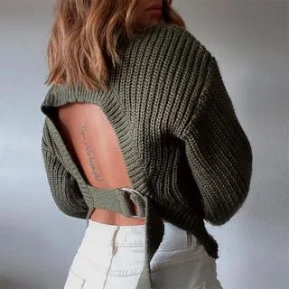Open-Back Waffle Knit Sweater | YesStyle Global