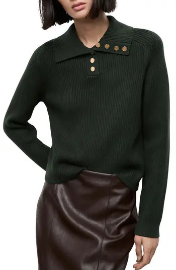 MANGO Ribbed Polo Sweater in Dark Green at Nordstrom Rack, Size Small | Nordstrom Rack