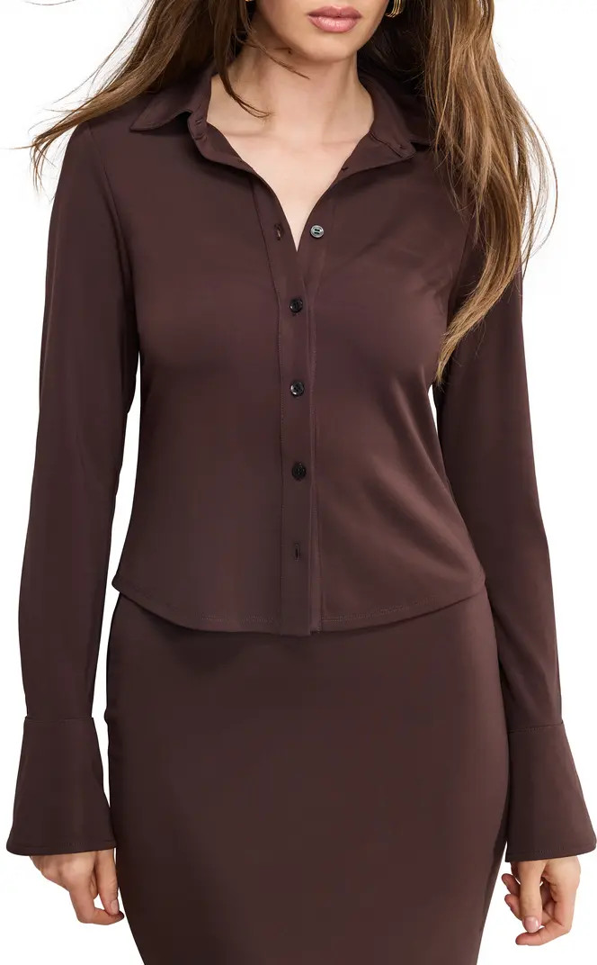 Flare Cuff Jersey Matte Button-Up Shirt | Nordstrom