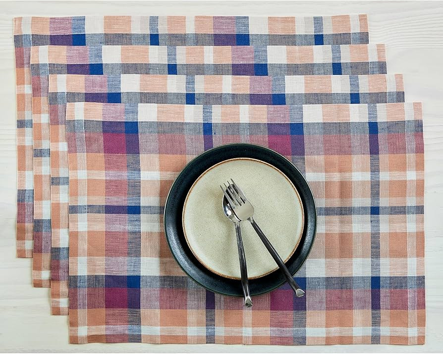 Solino Home Linen Fall Plaid Placemats Set of 4 – 100% Pure Linen Multicolor Fall Flavors Madra... | Amazon (US)