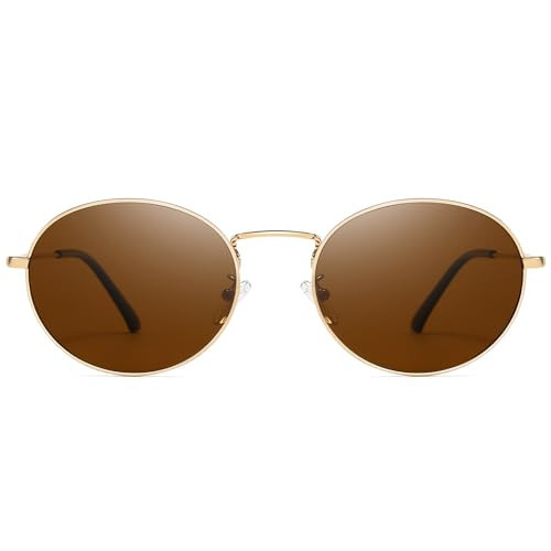 SUNGAIT Vintage Oval Sunglasses for Women - Elegant Metal Frame with Glittering Finish (Gold Frame/Brown Lens) | Amazon (US)