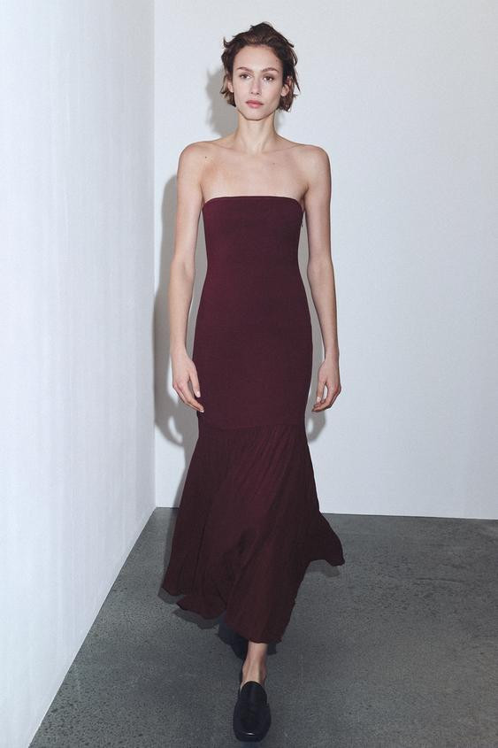 OFF-THE-SHOULDER COMBINED MIDI DRESS | Zara AU