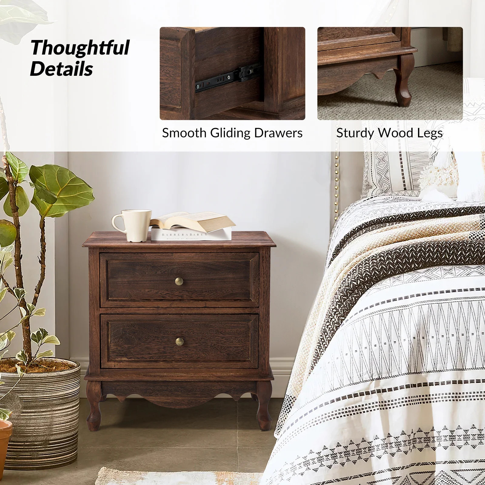 Pallantium 2 Drawers Wood Nightstand by HULALA HOME | Bed Bath & Beyond
