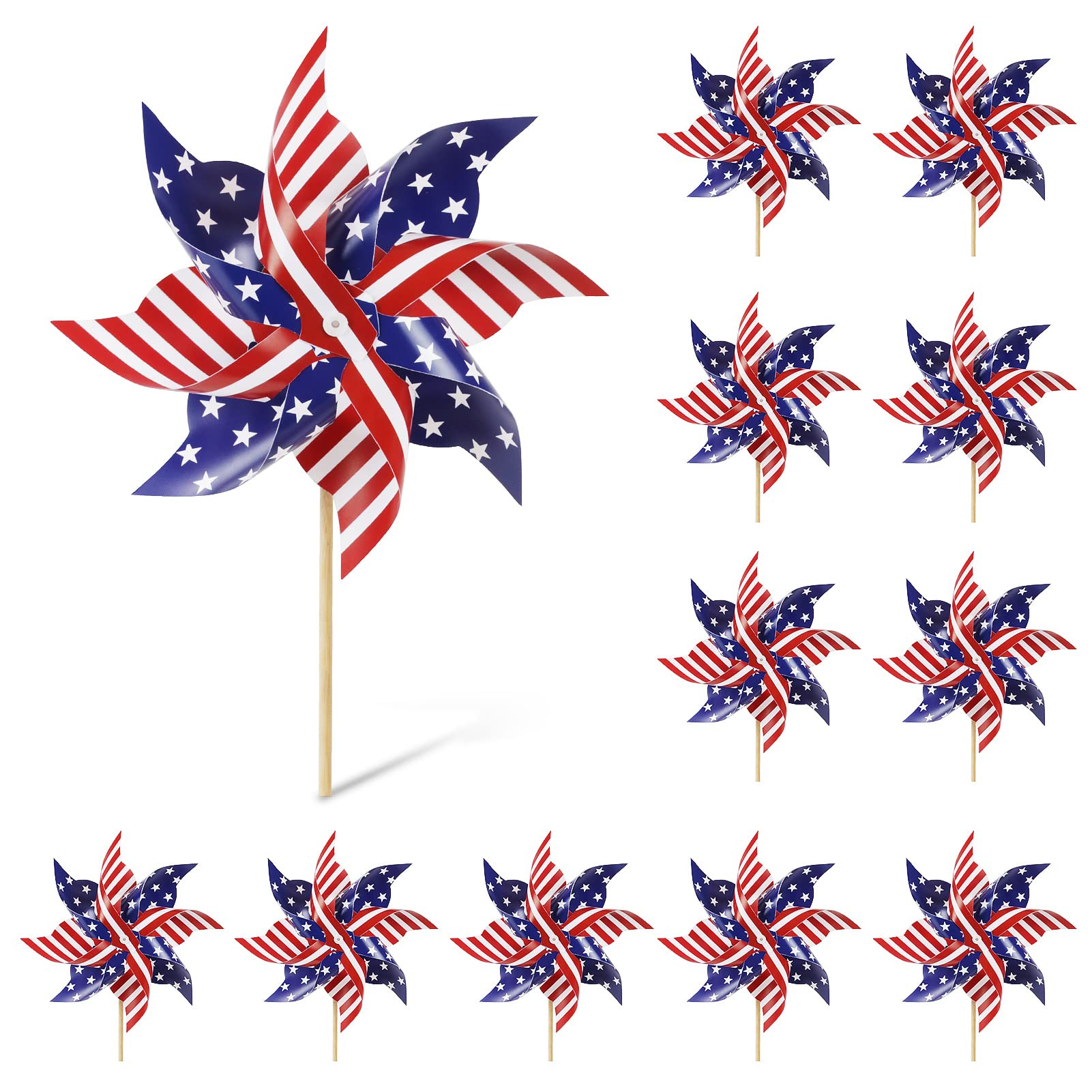 Wind Spinners Outdoor, 12Pcs American Flag Patriotic Pinwheels Red White and Blue Decorations, Ga... | Amazon (US)