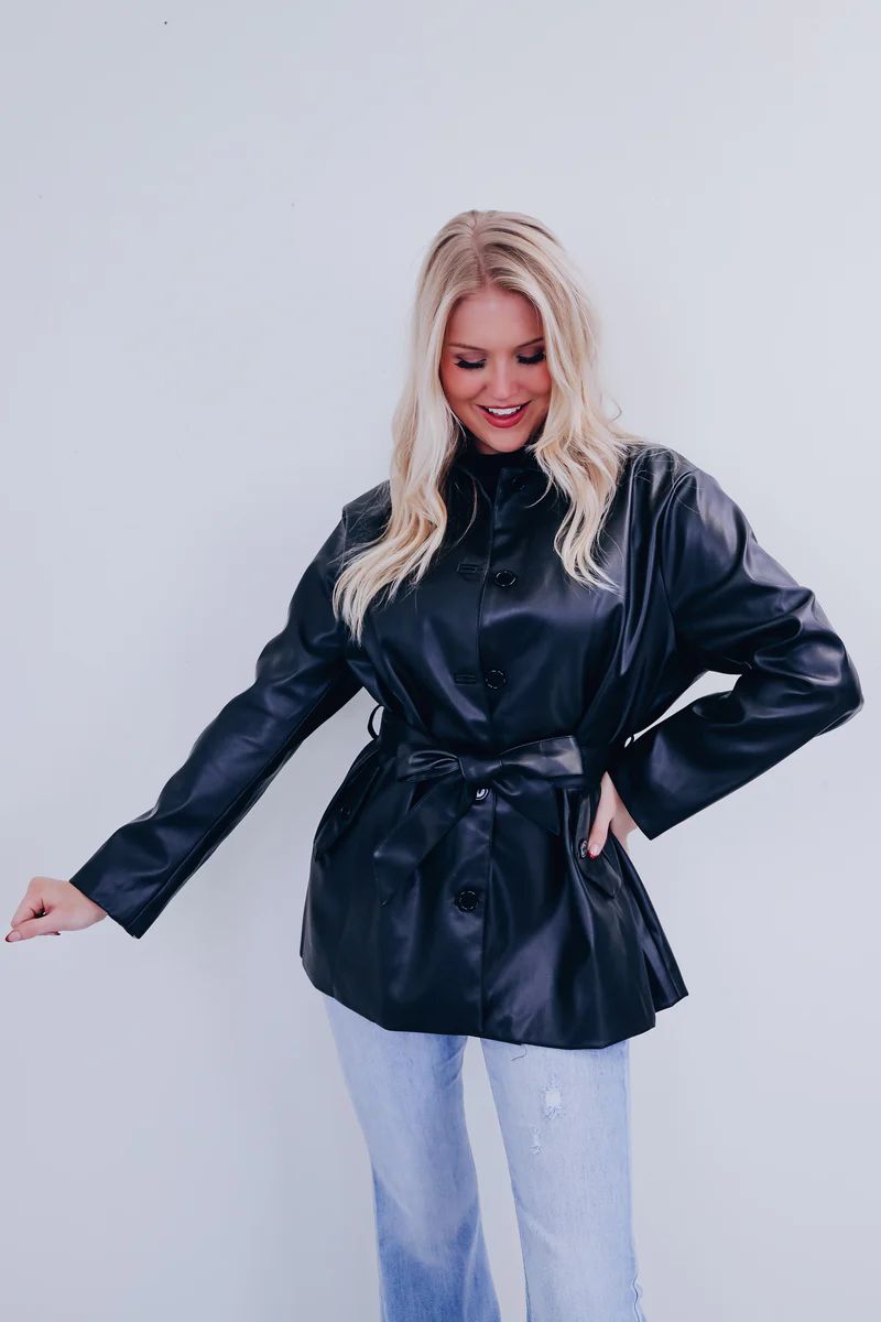 Tulsa Tie Front Faux Leather Jacket - Black | Whiskey Darling Boutique