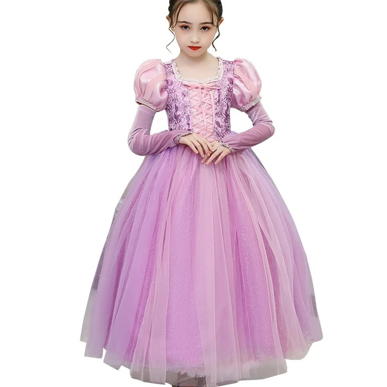 KAWELL Girls' Rapunzel Princess Sofia Costume Halloween Masquerade Ball Dress with Sleeves | Walmart (US)