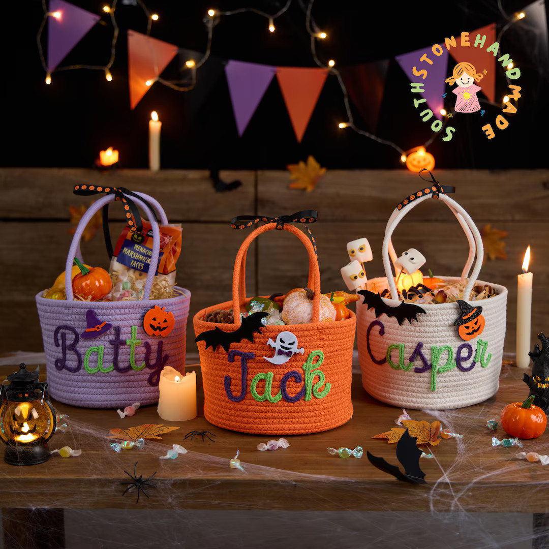 Custom Halloween Treat Bag With Name – Trick or Treat Basket, Personalized Candy Tote, Hallowee... | Etsy (US)