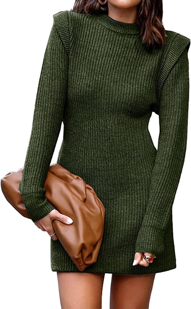 BTFBM Women Sweater Bodycon Short Dress Long Sleeve Crew Neck Slim Fit Solid Dressy Fall Winter Mini | Amazon (US)