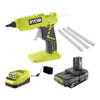 RYOBI ONE+ 18V Cordless Full Size Glue Gun Kit with 1.5 Ah Battery, 18V Charger, and (3) 1/2 in. ... | The Home Depot