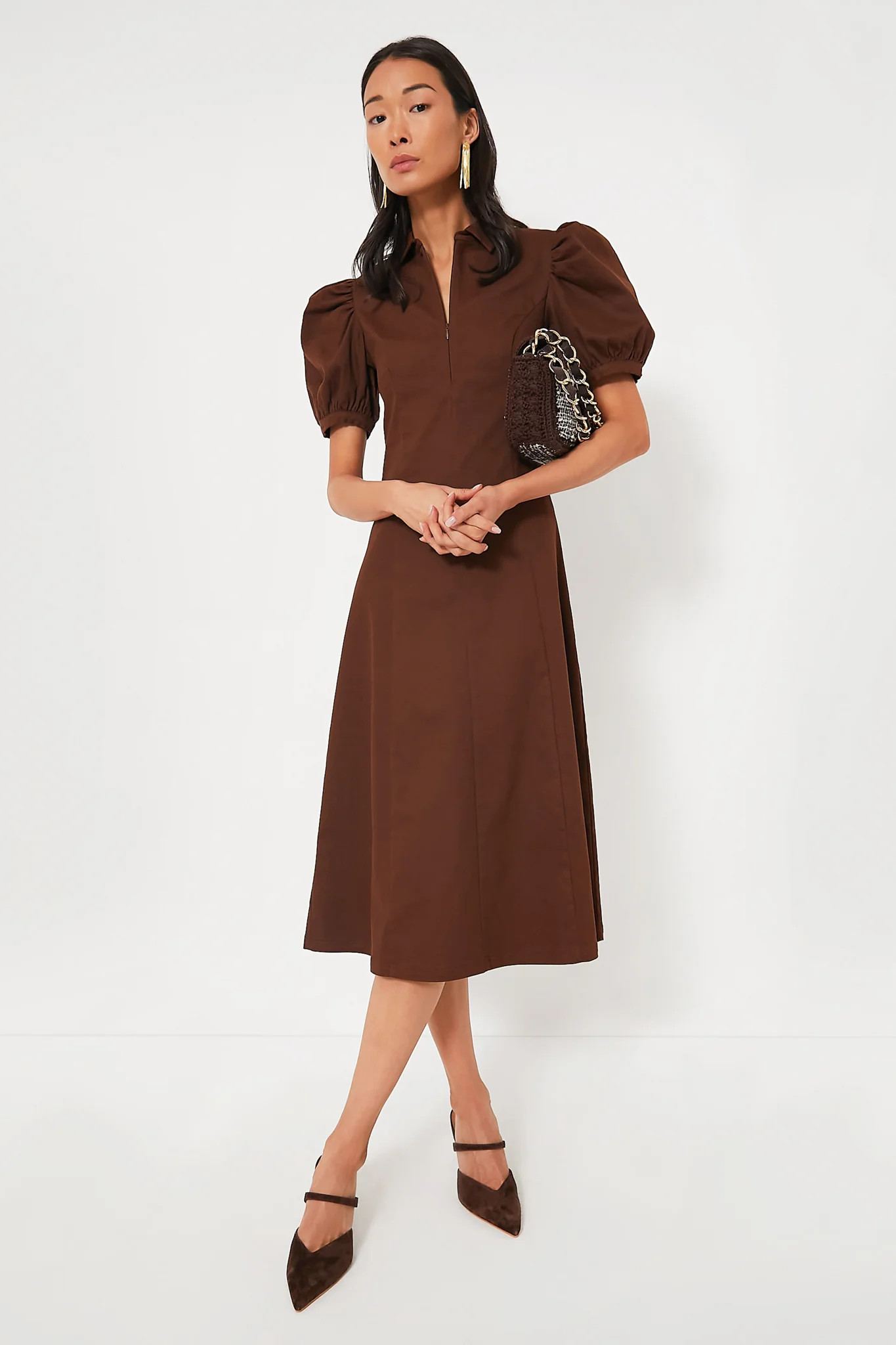 Chocolate Front Zip Denim Midi Dress | Tuckernuck (US)