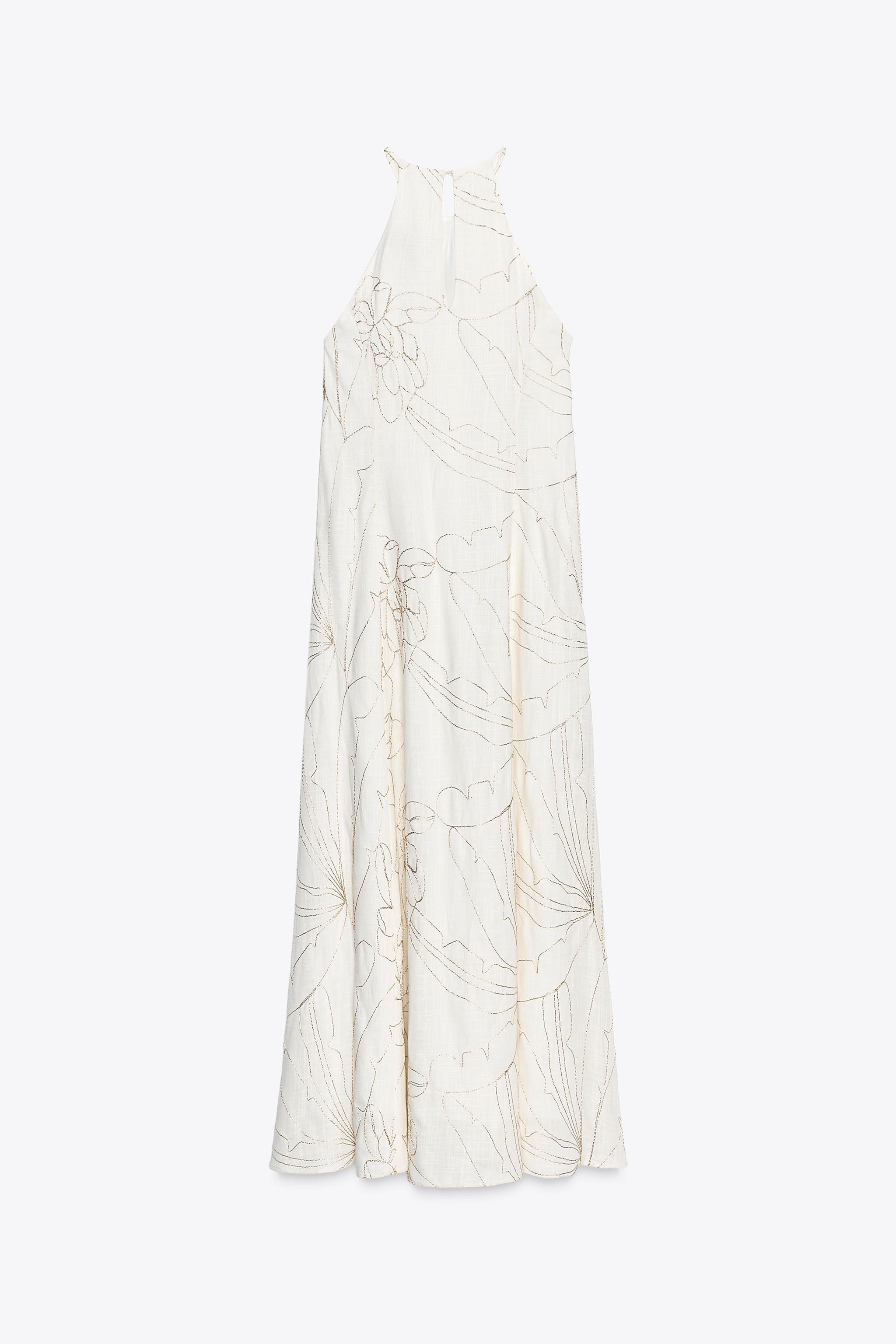 FLORAL EMBROIDERED HALTER DRESS | Zara US