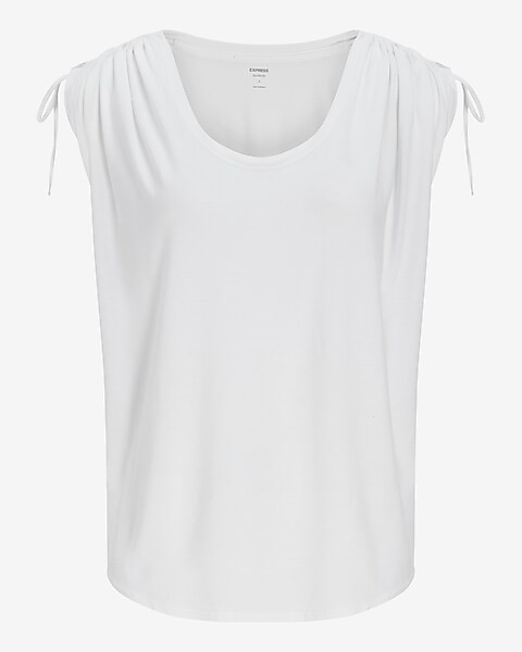 Short Sleeve Ruched Shoulder Relaxed Tee | Express
