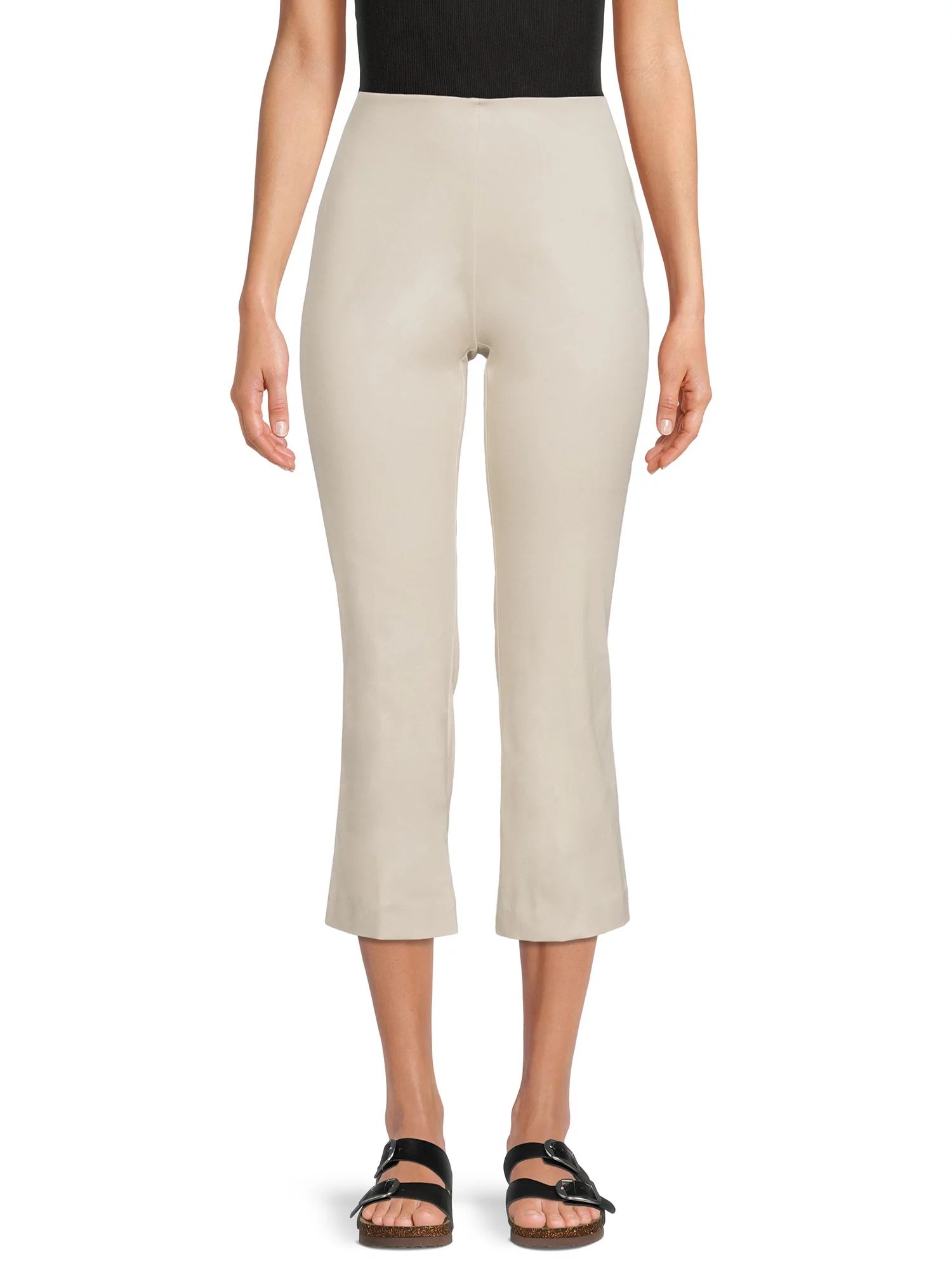 Time and Tru Women's Mid Rise 25" Inseam with Side Zip Closure Kick Flare Crop Pants | Walmart (US)