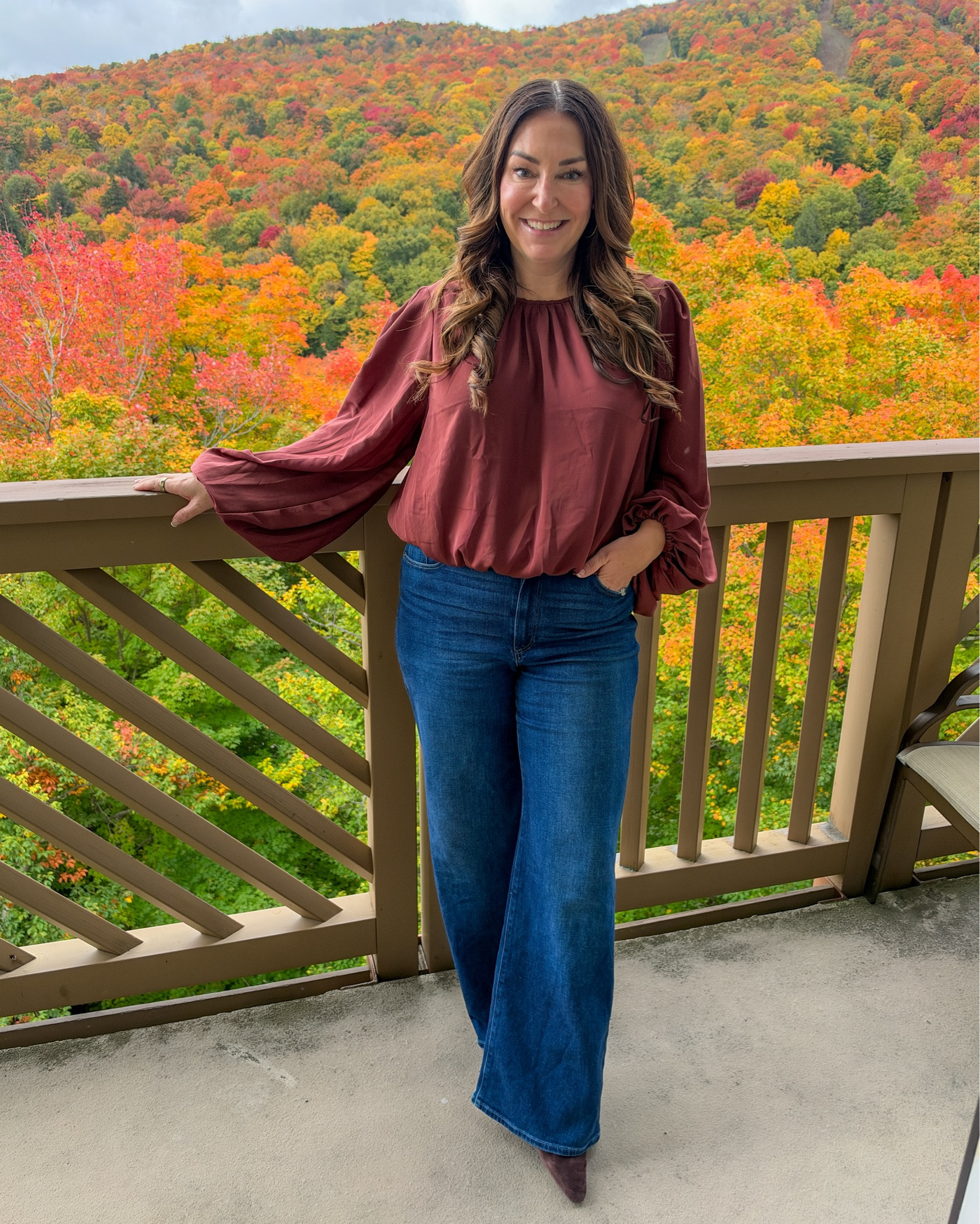 Dinner in the mountains 🍂 Dressed-up denim for a girls-trip night out in Stowe. Easy, pretty, and so fall.

Sizing: Blouse tts, L | Jeans tts, 31 

   @anthropologie 

 #LTKstyletip #LTKOver40 #LTKtravel #LTKSeasonal #LTKMidsize #LTKTravel