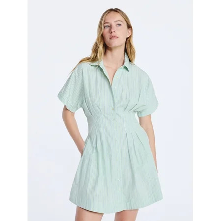 Free Assembly Women's Cotton Corset Mini Shirtdress with Short Sleeves, Sizes XS-XXL | Walmart (US)