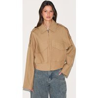 Camel Trench Detail Cropped Zip Up Jacket | PrettyLittleThing US