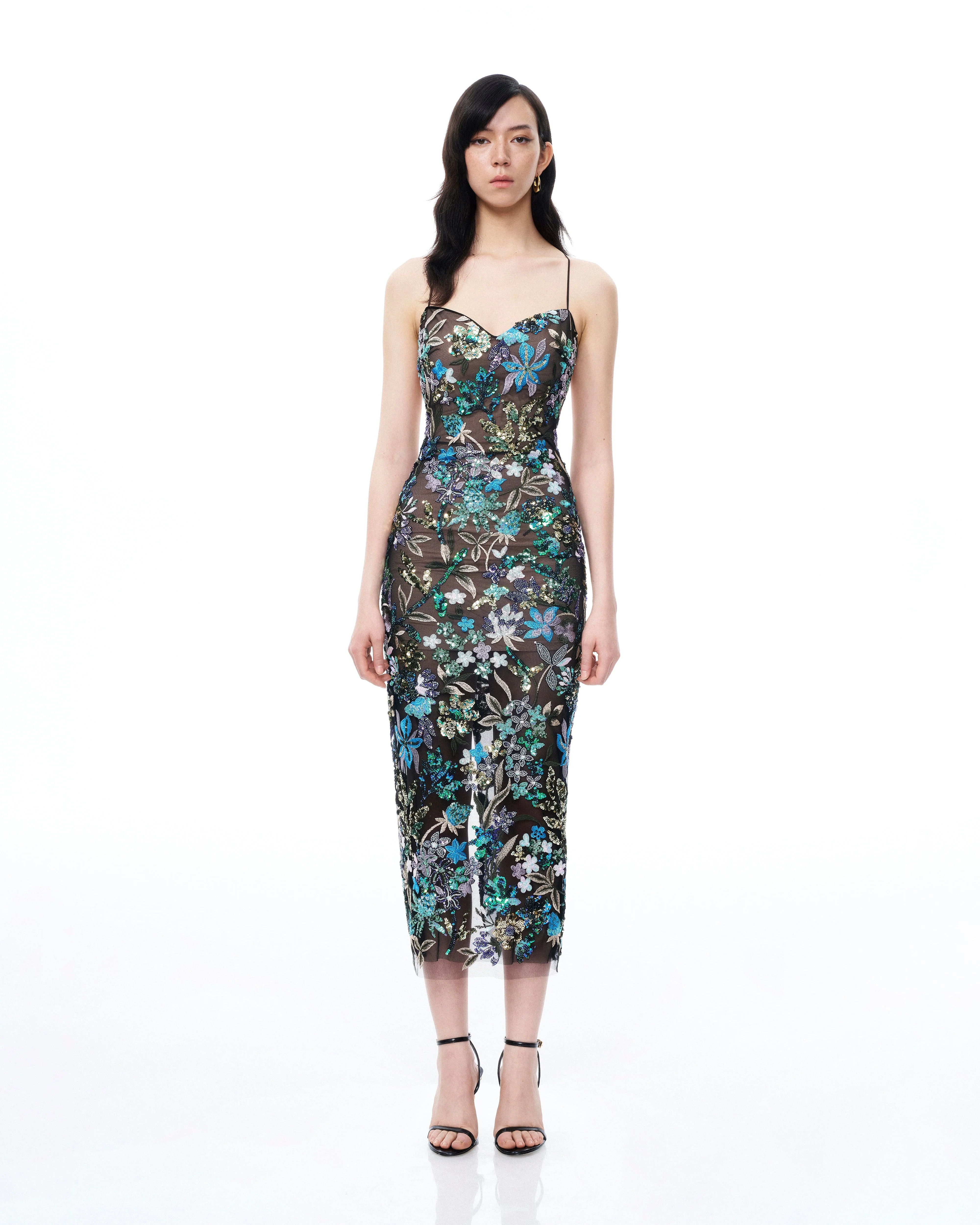Isadora Floral Sequin Dress - Black Multi | JW PEI US