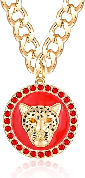 Gold-plated Leopard Head Necklace Chunky Crystal & Enamel Animal Jewelry Adjustable Chain Hip Hop... | Amazon (US)