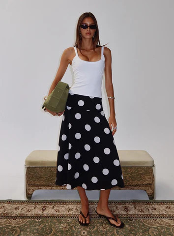 Picture It Midi Skirt Black Polka Dot | Princess Polly US