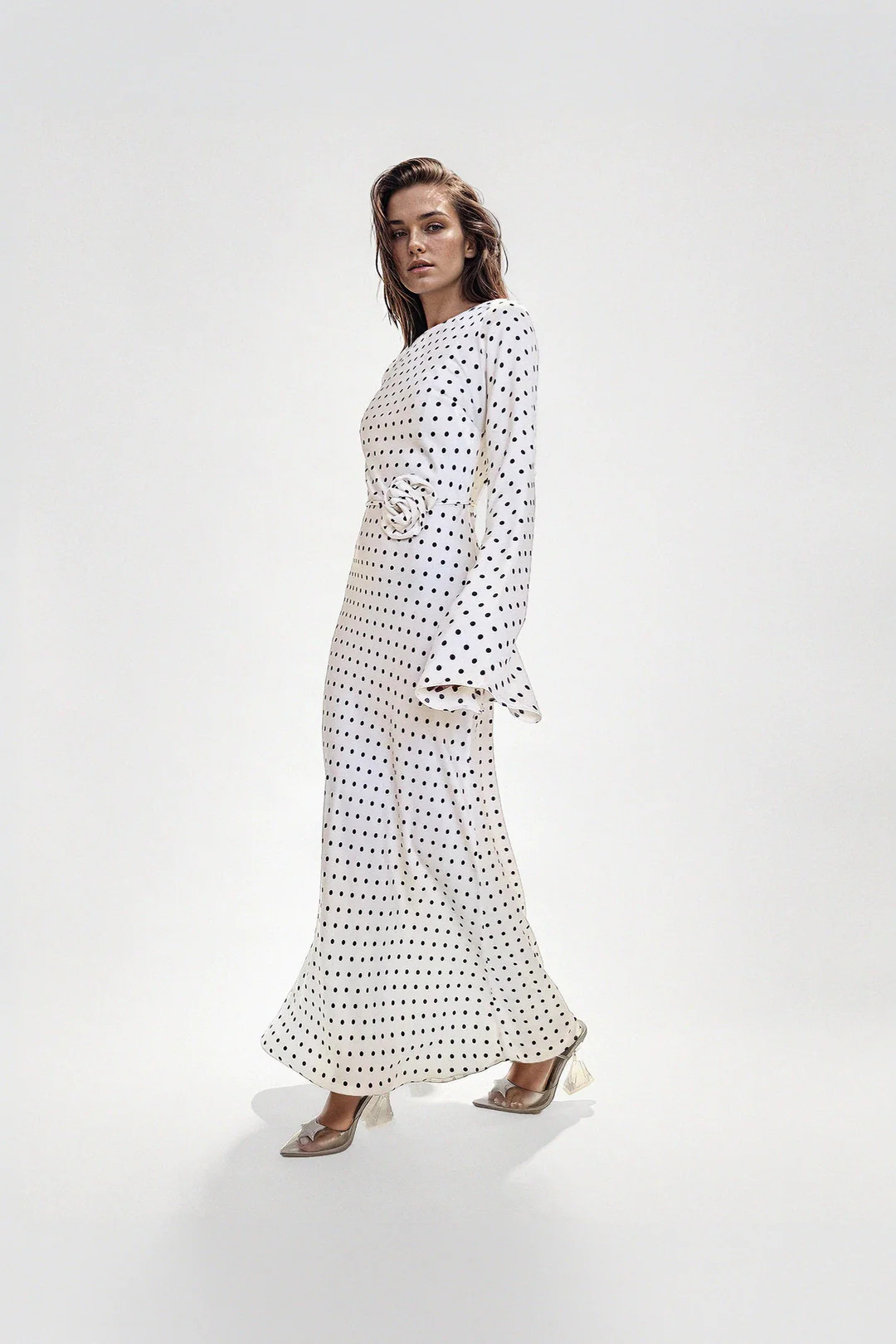 KYRA DRESS in White Polka Dots | COUPER