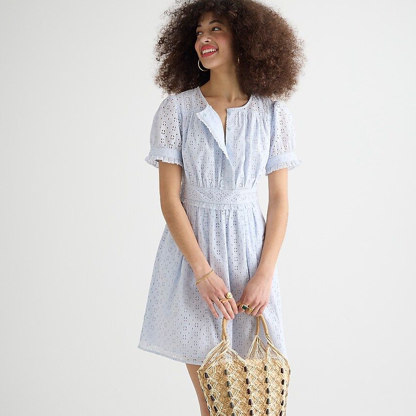 Button-front mini dress in eyelet | J.Crew US