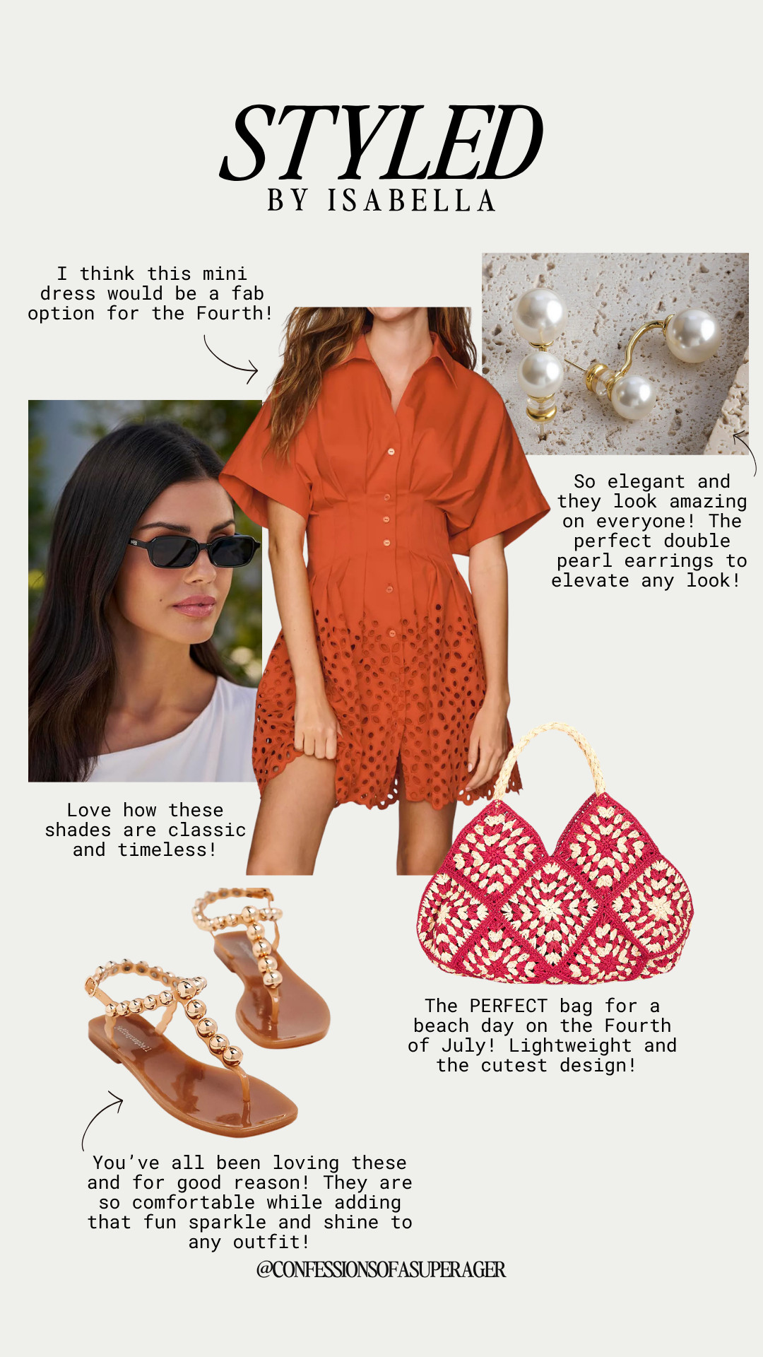 Get ready to celebrate in style with the ultimate festive outfit inspiration featured in 137.jpg! This vibrant red eyelet mini shirt dress has the most flattering cinched waist and is a fab option for a Fourth of July outfit, summer backyard BBQ, or casual beach vacation. I’ve styled this gorgeous piece with an incredibly cute, lightweight red-and-white crochet tote bag that is absolutely perfect for a beach day, along with these fan-favorite studded jelly thong sandals that add a fun touch of sparkle while remaining super comfortable for all-day wear. To elevate the look with some classic sophistication, I added elegant double pearl earrings and timeless black rectangular sunglasses. This effortless, patriotic-chic ensemble perfectly blends comfort with high-fashion appeal for all your warm-weather holiday events!

#LTKootd #LTKSeasonal #LTKOver40