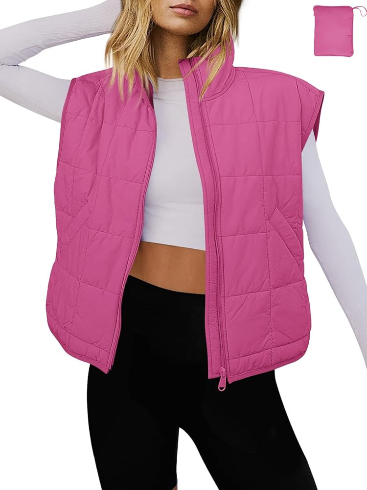 LAMISSCHE Womens Cropped Puffer Vest Oversized Zip Up Quilted Jackets Packable Padded Gilet Puffy... | Amazon (US)