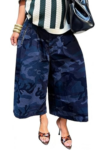 Unybwonn Women Baggy Cargo Jeans Camo Army Fatigue Wide Leg Harem Cropped Denim Pants Plus Size C... | Amazon (US)