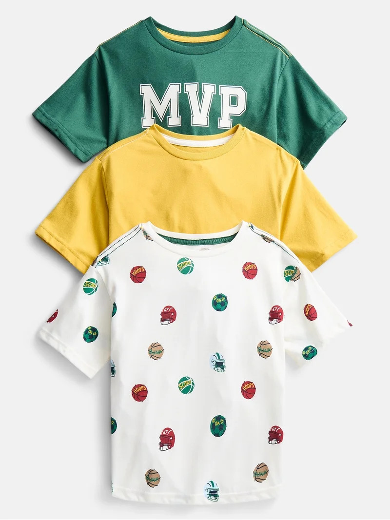 Wonder Nation Little Boys' Crewneck Tee with Short Sleeves, 3-Pack, Sizes 4-10 | Walmart (US)