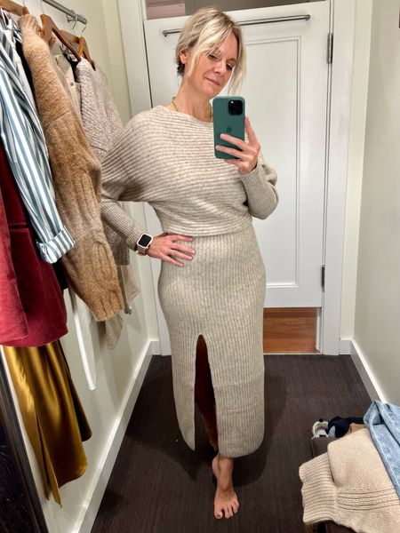 This ribbed knit off the shoulder dress would be gorgeous with some sparkly earrings for a holiday party!

#LTKHoliday #LTKSeasonal #LTKstyletip