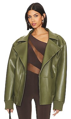 Norma Kamali Oversized Moto Jacket in Military from Revolve.com | Revolve Clothing (Global)