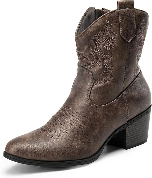 DREAM PAIRS Women's Western Cowboy Cowgirl Embroidered Ankle Boots Fashion Low chunky Heel Round ... | Amazon (US)