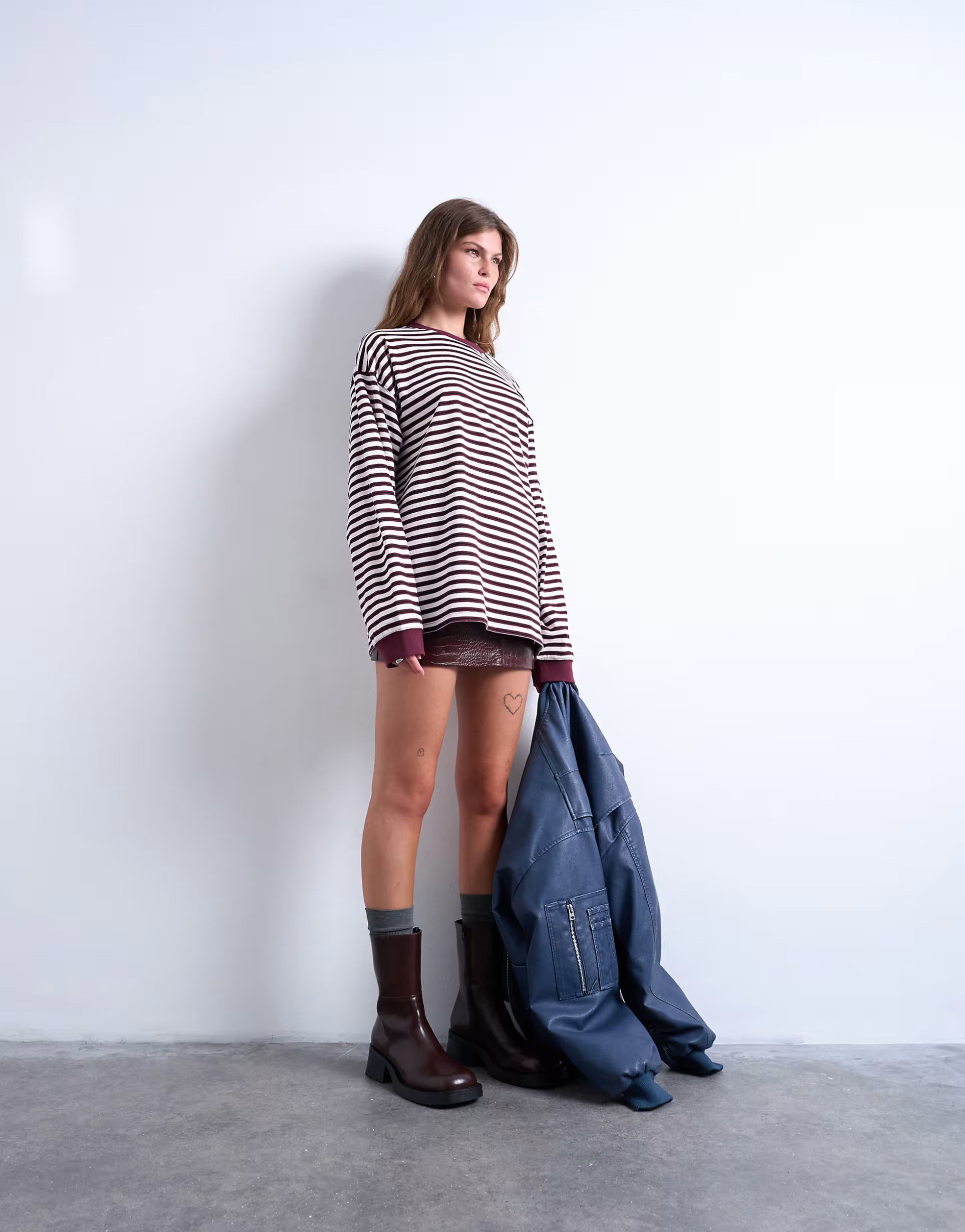 Topshop stripe long sleeve slouchy skater tee in burgundy | ASOS (Global)