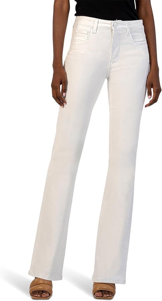 KUT from the Kloth Women's Ana High-Rise Fab Ab Flare-Baby Dn All Over in Optic White | Amazon (US)