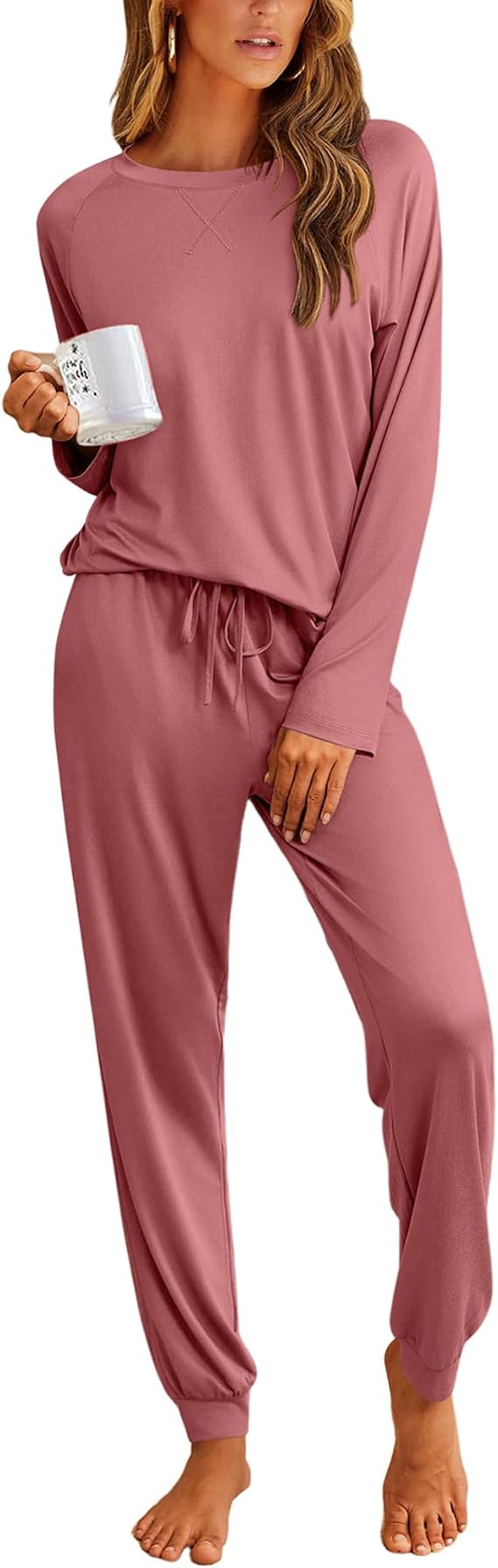 Ekouaer Pajamas Womens Long Sleeve Pj Set 2 Piece Loungewear Soft Comfy Sleepwear with Jogger Pan... | Amazon (US)