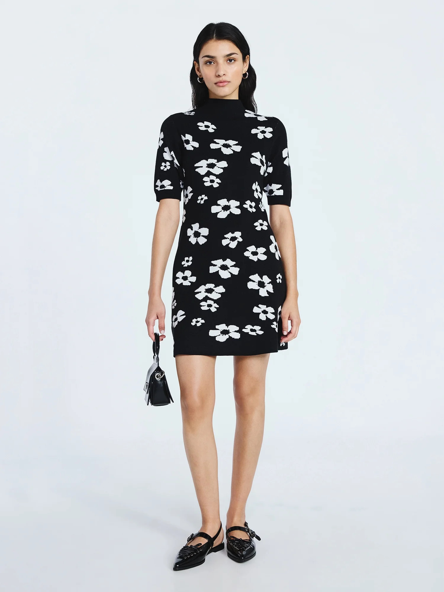 Scoop Women's Jacquard Floral Sweater Mini Dress with Short Sleeves, Sizes XS-XXL | Walmart (US)